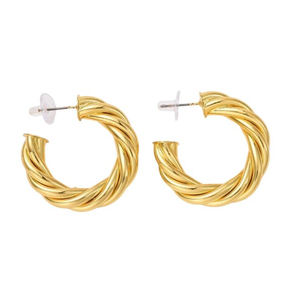 1 3/8 Inch 35mm Hoop Gold Tone Pierced Post Earrings - Picture 3 of 5